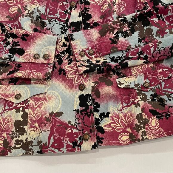 Amber Sun Boho Floral Paisley Textured Denim/Jean Jacket Pastel Blue, Purple L - Picture 4 of 10